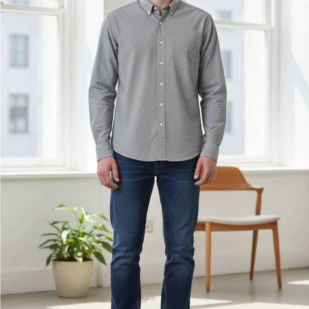 Banana Republic Men's Charcoal Button-Down Shirt medium nwt - Picture 2 of 9